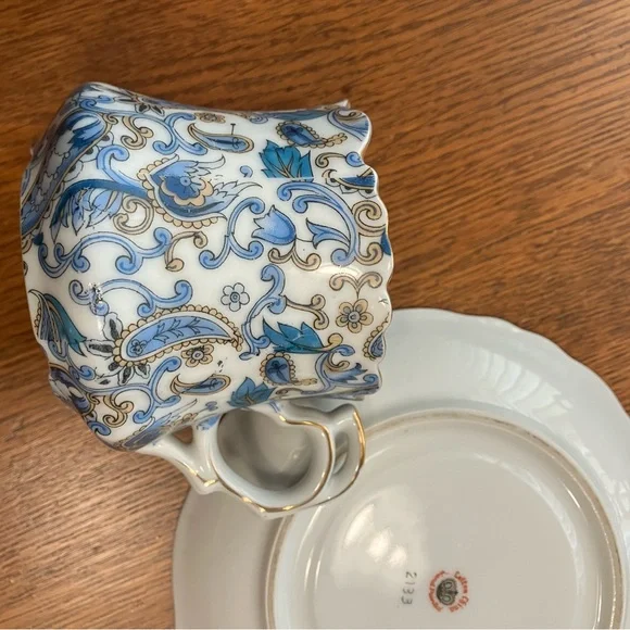 Vintage MCM Lefton 5pc Blue Paisley Design w/Gold Trim Bone China Tea Set - Picture 6 of 16